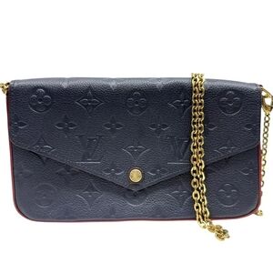 Louis Vuitton Blue Clutch with Gold Hardware and Embossed Pattern